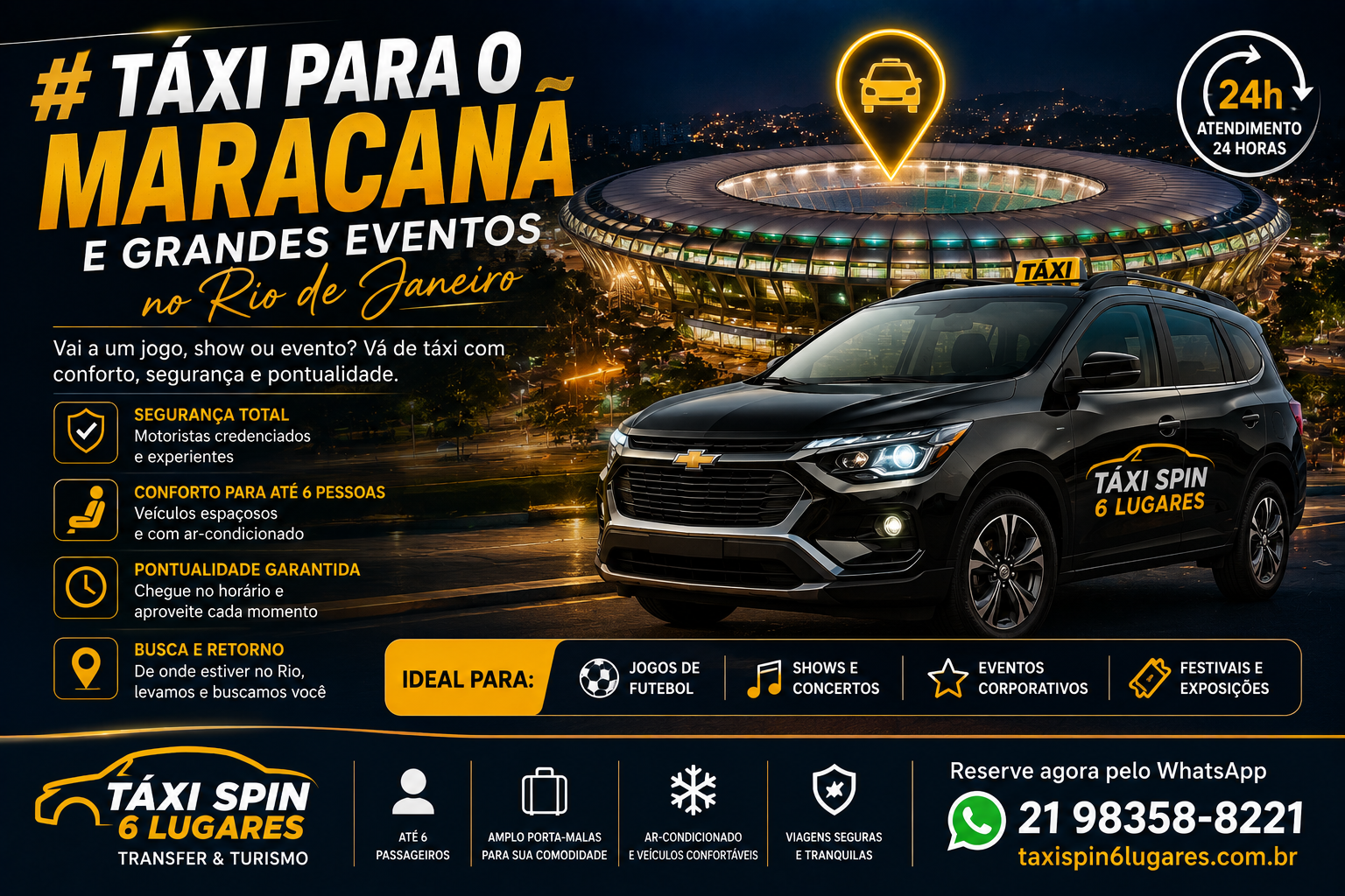 Táxi para o Maracanã e Eventos no Rio | Transfer 6 Lugares